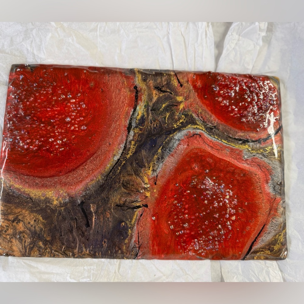 Beautiful, pomegranate custom resin art cheeseboard, 8x10